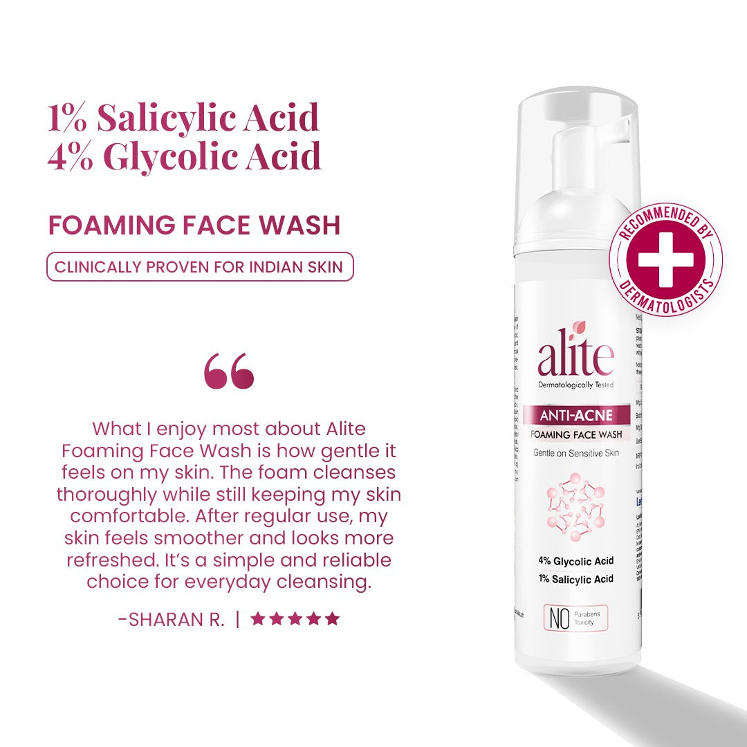 Alite Foaming Face Wash with 1% Salicylic Acid & 4% Glycolic Acid - Clinically Proven for Indian Skin